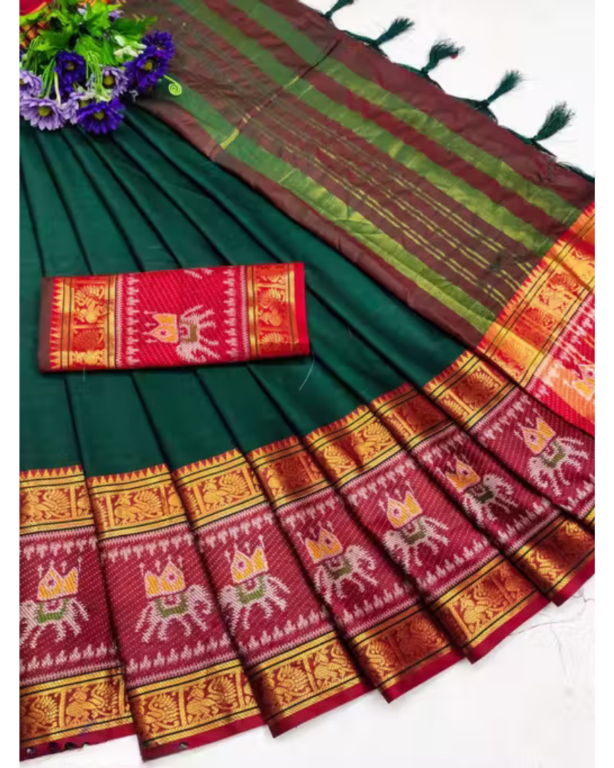 Shop Now Black and Red Paithni Women Cotton Silk Saree With Blouse | GrandBazar.in