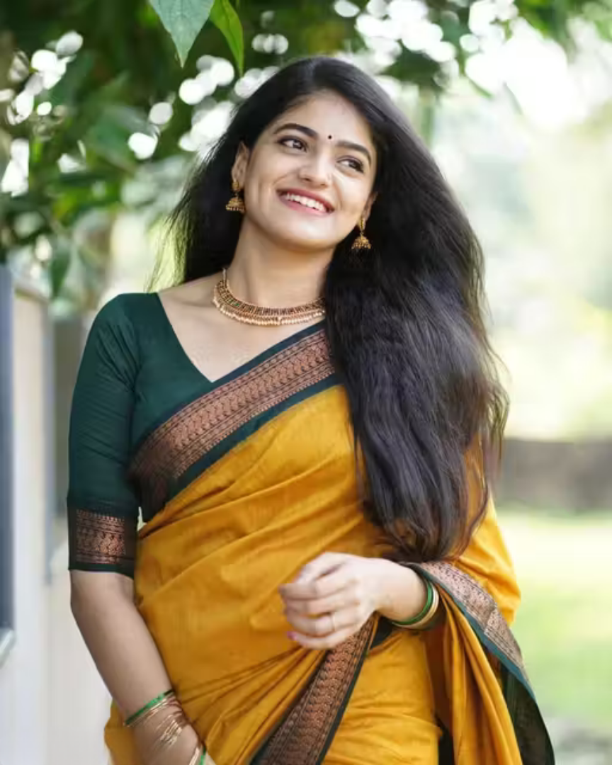 Shop Now Mustard Women Cotton Silk Saree GrandBazar.in