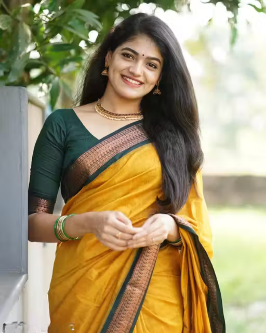 Shop Now Mustard Women Cotton Silk Saree GrandBazar.in