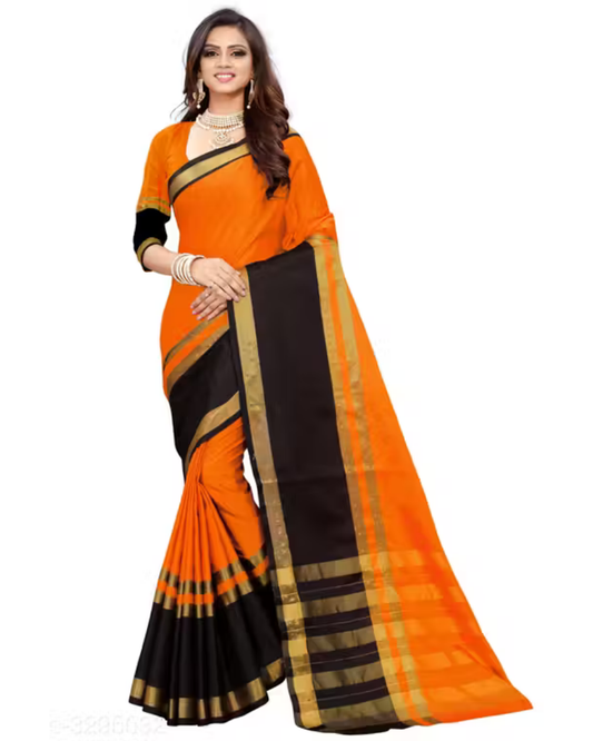 Shop Now Yellow and Green cotton silk saree with Blouse | GrandBazar.in