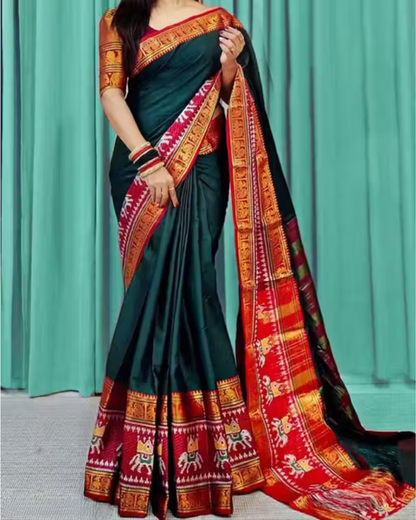 Shop Now Black and Red Paithni Women Cotton Silk Saree With Blouse | GrandBazar.in 
