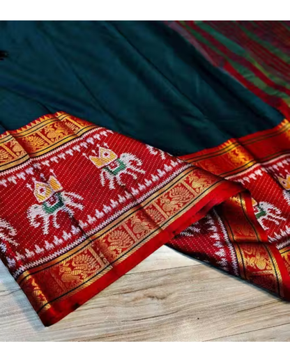 Shop Now Black and Red Paithni Women Cotton Silk Saree With Blouse | GrandBazar.in 