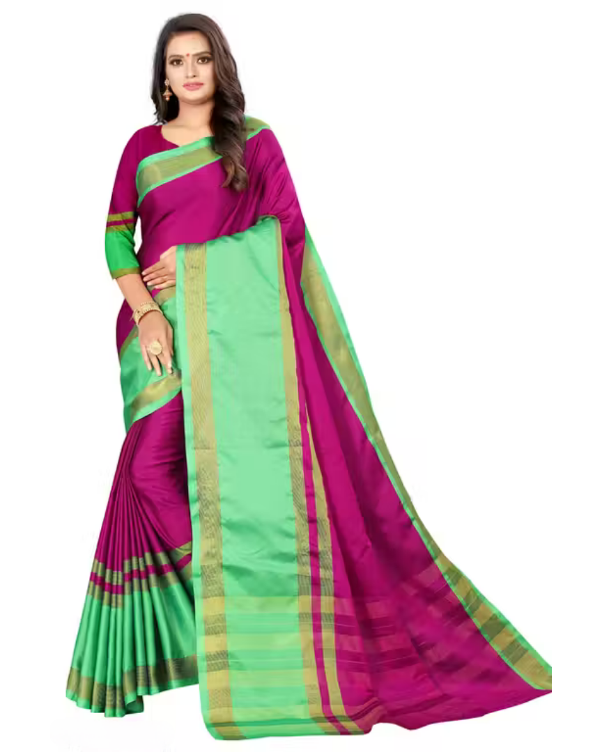 Shop Now Green and Pink Women Cotton Silk saree | GrandBazar.in